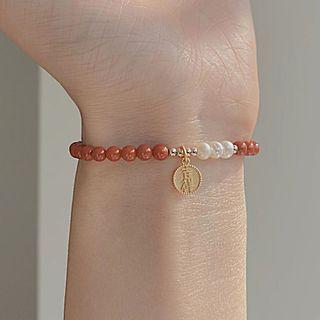 Chinese Characters Pendant Pearl Agate Bead Bracelet