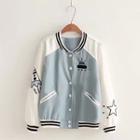Contrast-color Embroidered Buttoned Baseball Jacket