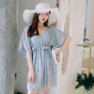 Set: Halter Bikini Top + Bottom + Cover-up Dress