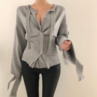 Plain Ripped Button-up Cardigan