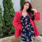Plain Oversized Blazer / Spaghetti Strap Floral Print Mini Dress