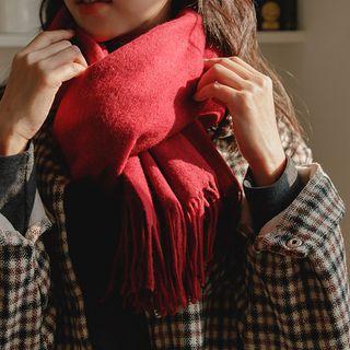 Fringed Wool Blend Muffler Scarf