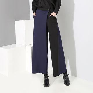 Two-tone Wide-leg Pants Blue - One Size