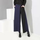 Two-tone Wide-leg Pants Blue - One Size