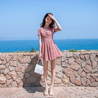 Striped Short-sleeve V-neck Dress