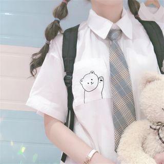 Bear Print Short-sleeve Shirt White - One Size