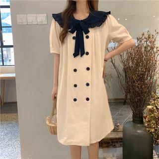 Peter Pan Collar Midi Dress Almond - One Size