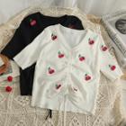 Cherry-print Drawstring Crop T-shirt