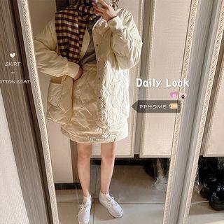 Buttoned Padded Jacket / Mini A-line Skirt