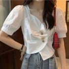 Short-sleeve V-neck Irregular Blouse