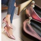 Metallic Pointed Toe Kitten Heel Pumps