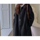 Hidden-button Woolen Coat With Sash (charcoal Gray) One Size