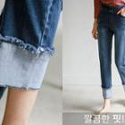 Elasticized-waist Turn-up Hem Relaxed-fit Jeans