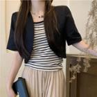 Set: Striped Camisole Top + Short-sleeve Crop Blazer Set Of 2 - Blazer & Camisole Top - Black & White - One Size