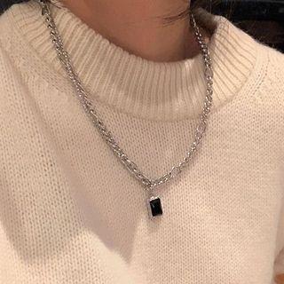 Square Pendant Necklacee Silver - One Size