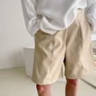 Pleather Wide Bermuda Shorts Light Beige - One Size
