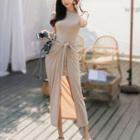 Set: Short-sleeve Mini Bodycon Dress + Midi Wrap Skirt