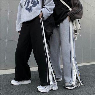 Side-button Two-tone Wide-leg Pants