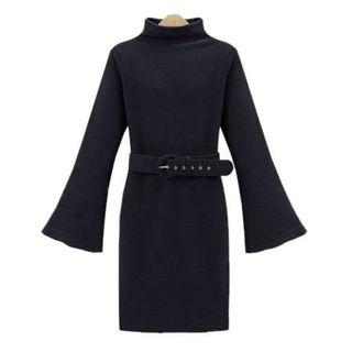 Mock Neck Knit Dress With Belt