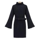 Mock Neck Knit Dress With Belt