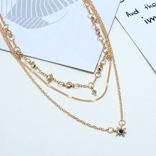 Alloy Rhinestone Star Layered Necklace Gold - One Size