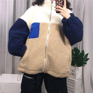 Color-block Fleece Zip Jacket As Shown In Figure - One Size