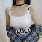 Lettering Wide-strap Cropped Knit Top
