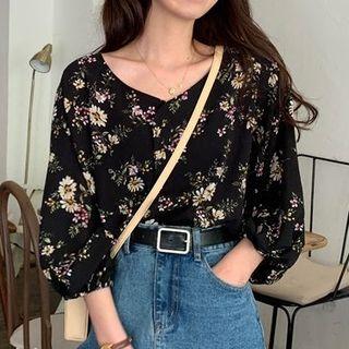 Floral 3/4-sleeve Blouse As Shown In Figure - One Size