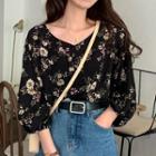 Floral 3/4-sleeve Blouse As Shown In Figure - One Size