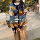 Printed Cardigan Blue & Yellow & Brown - One Size