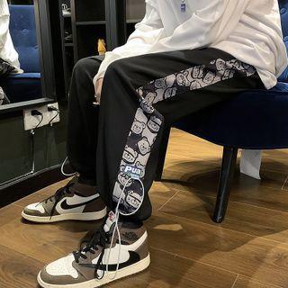 Bear Print Trim Jogger Pants