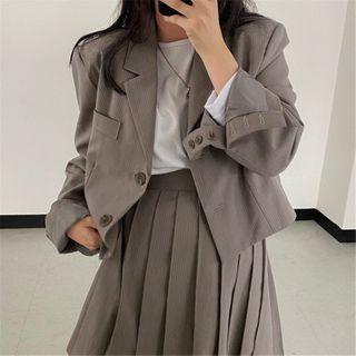 Set: Single-breasted Blazer / Pleated Mini A-line Skirt