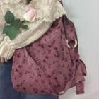 Floral Print Corduroy Crossbody Bag Purplish Pink - One Size