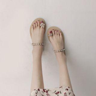 Faux Pearl Toe Loop Slide Sandals