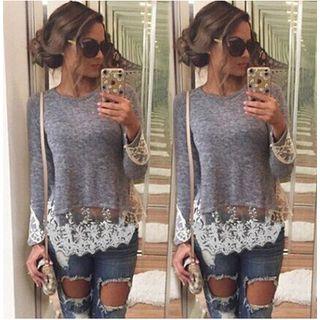 Lace Hem Long-sleeve T-shirt