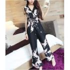 Printed Sleeveless Boot Cut Jumpsuit