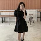 Puff-sleeve Frill Trim Mini A-line Polo Dress