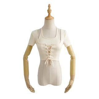 Short-sleeve Halter Lace-up Crop Top