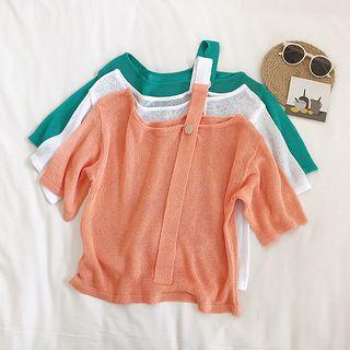 Sheer Off-shoulder Short-sleeve Crop Top