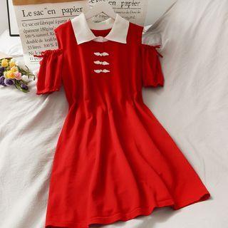 Off-shoulder Frog-button A-line Dress