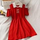 Off-shoulder Frog-button A-line Dress