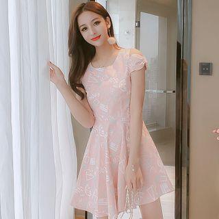Puff-sleeve Cartoon Print A-line Dress