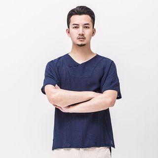 Chinese-style Wrap-collar Linen Top