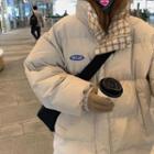 Plaid Panel Padded Zip-up Coat