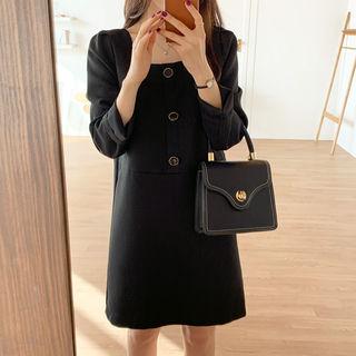 Square-neck Button-detail Dress One Size