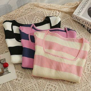 Striped Square-neck Crop T-shirt
