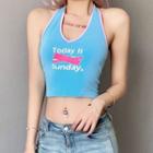Sleeveless Lettering Cropped Halter Top