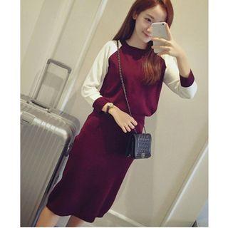 Set: Raglan Knit Top + Midi Skirt