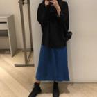 Plain Shirt / Plaid Midi Skirt