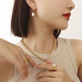 Freshwater Pearl Hoop Earring F340 - 1 Pair - Gold - One Size